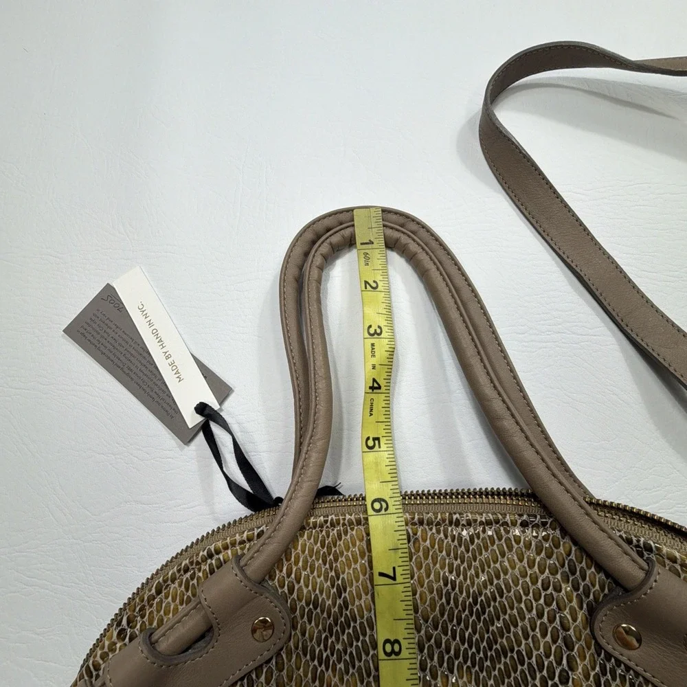 New! Pietro NYC Convertible Satchel Handbag Taupe Leather Snakeskin Embossed USA